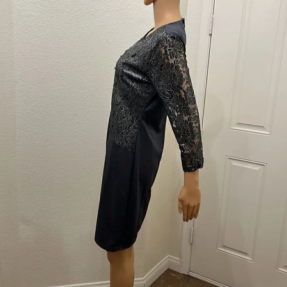 Fashion Mia Dress Size XL Scoop Neck Shimmer Beaded 3/4 Lace Sleeve Midi - Picture 4 of 10